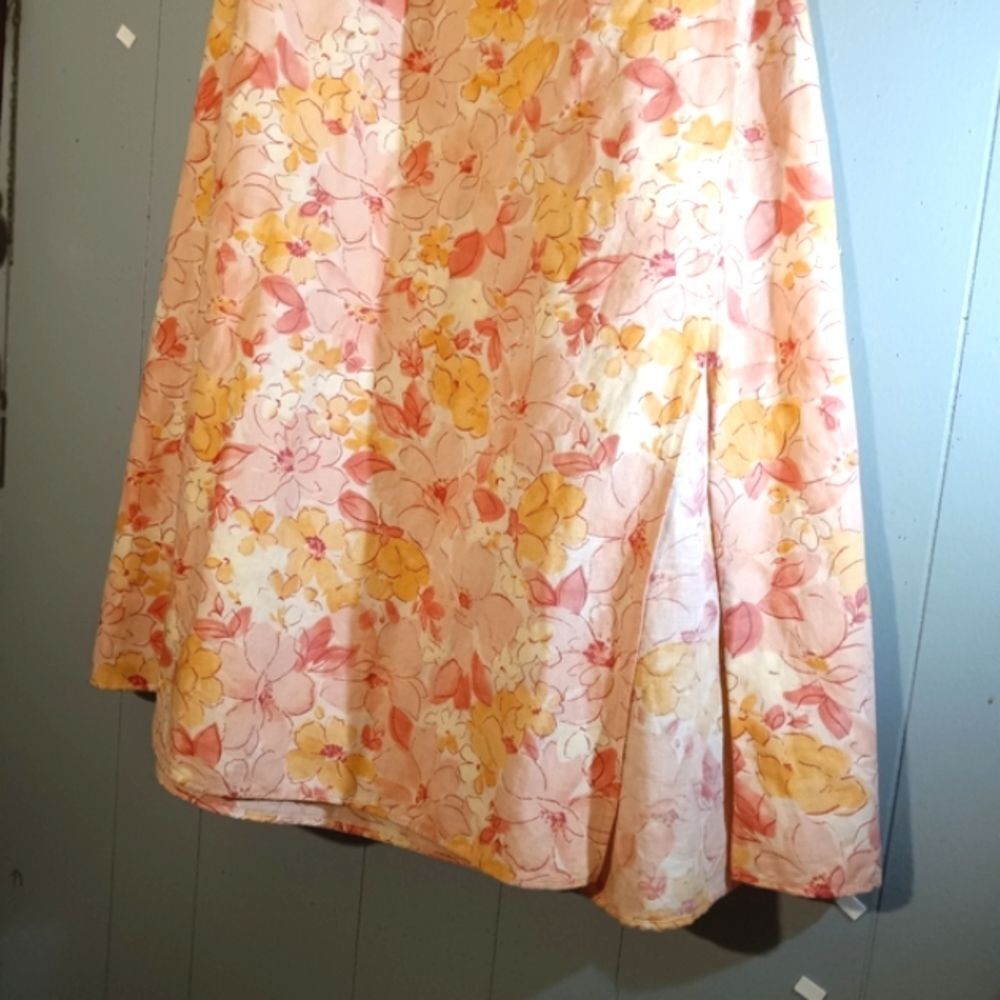 Pink Ditzy Floral Linen Cotton Elastic Waist Pocketed Maxi Plus Size Skirt… - Picture 8 of 9